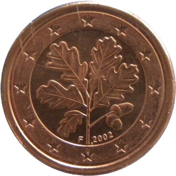 Германия 1 Евро цент (2002) "F" KM#