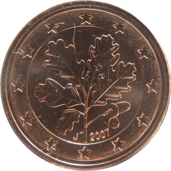 Германия 5 Евро цент (2007) "J" KM#