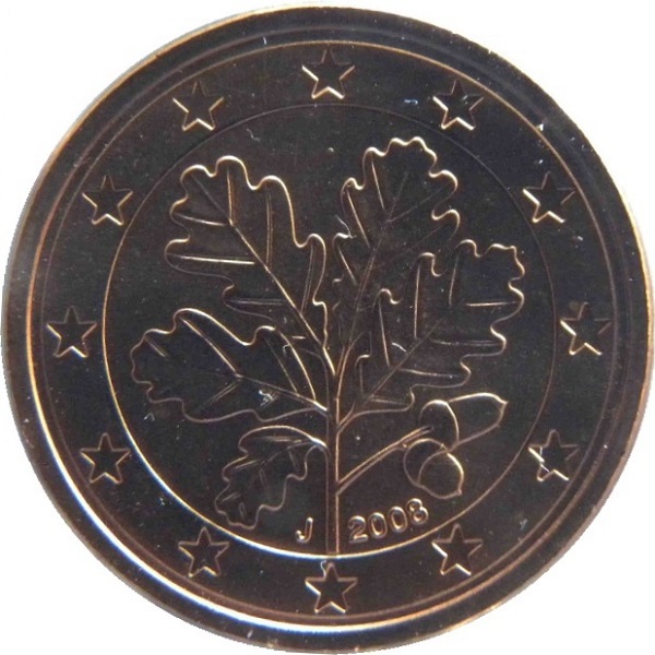 Германия 1 Евро цент (2008) "J" KM#