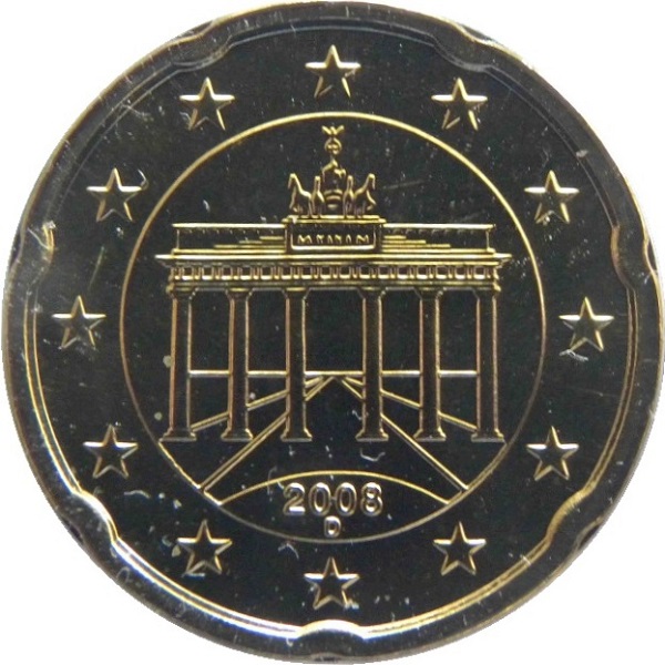 Германия 20 Евро цент (2008) "D" KM#