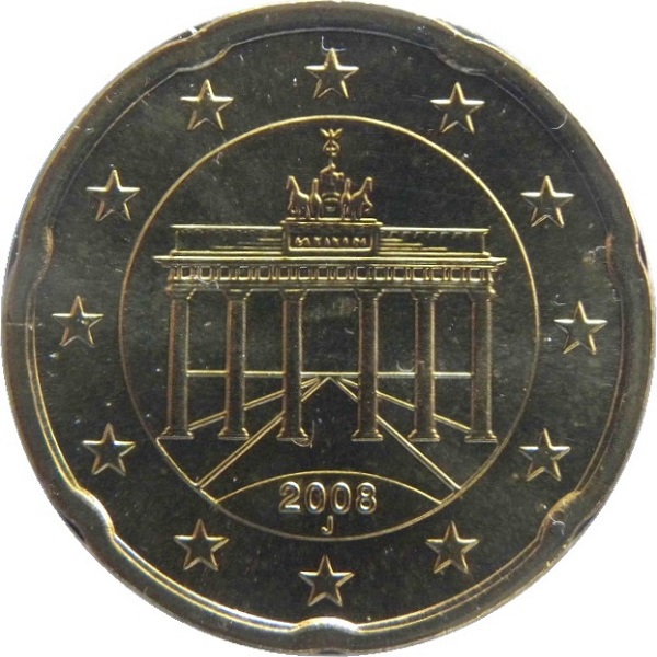 Германия 20 Евро цент (2008) "J" KM#