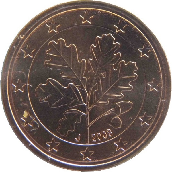 Германия 5 Евро цент (2008) "J" KM#