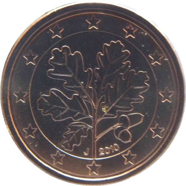 Germany 1 Euro cent (2010) "J" KM#