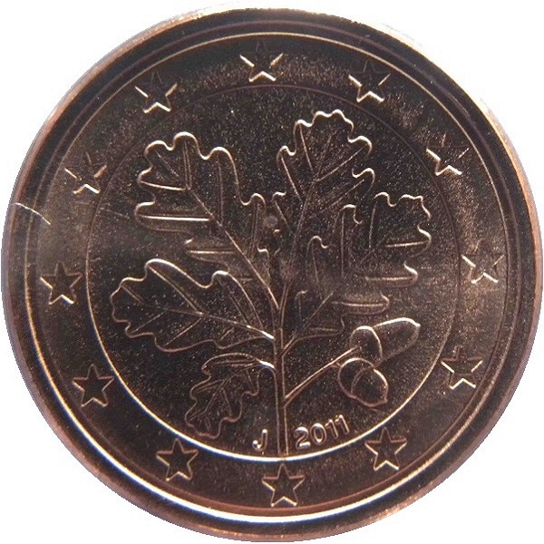 Германия 1 Евро цент (2011) "J" KM#