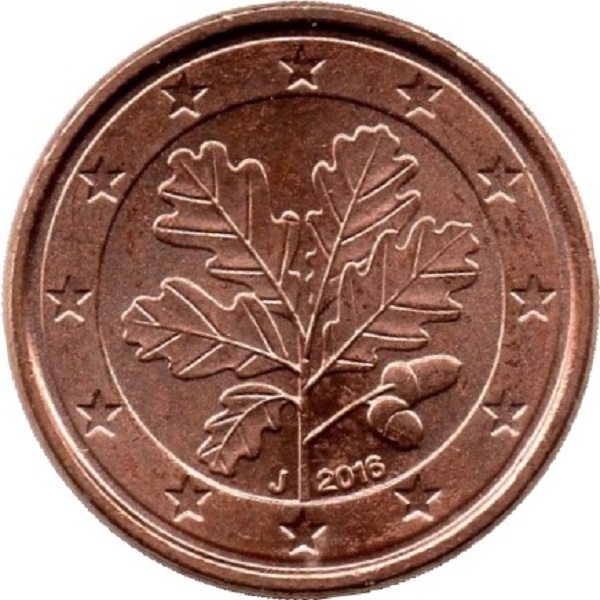 Германия 1 Евро цент (2016) "J" KM#