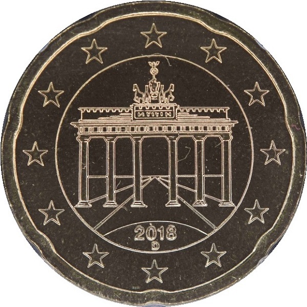 Германия 20 Евро цент (2018) "D" KM#