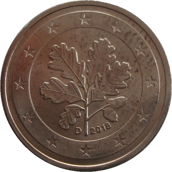 Германия 2 Евро цент (2018) "D" KM#
