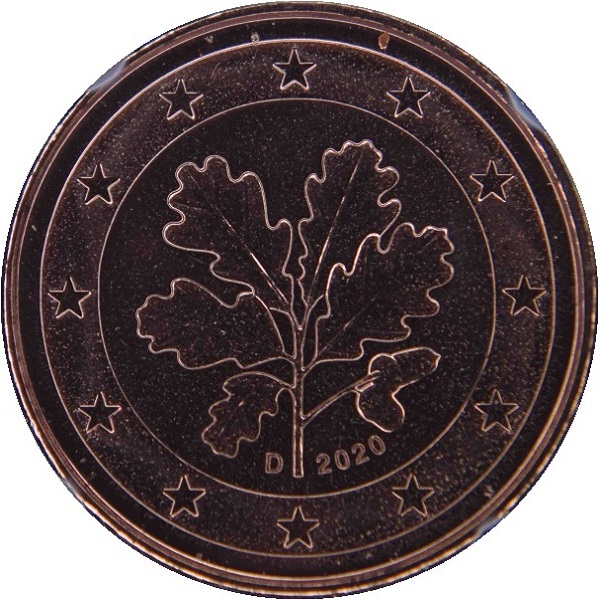 Германия 1 Евро цент (2020) "D" KM#