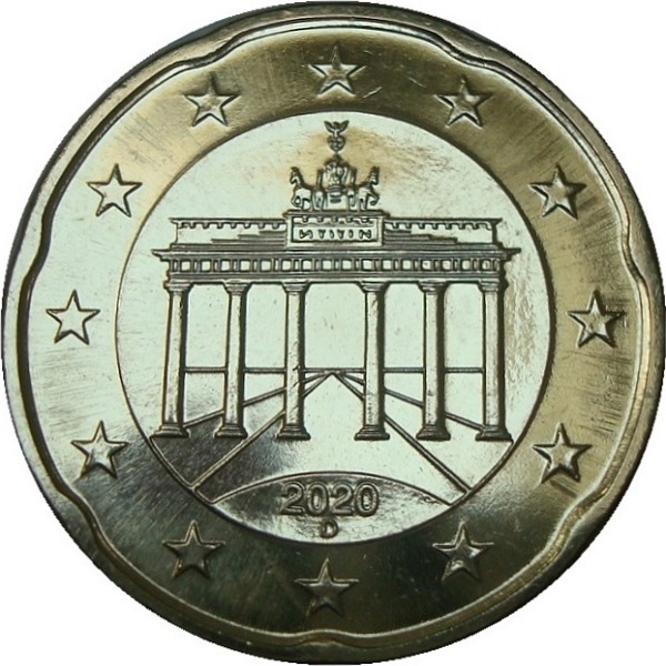 Германия 20 Евро цент (2020) "D" KM#