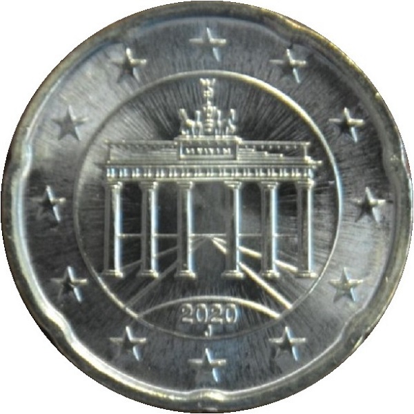 Германия 20 Евро цент (2020) "J" KM#