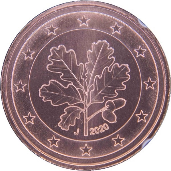 Германия 5 Евро цент (2020) "J" KM#