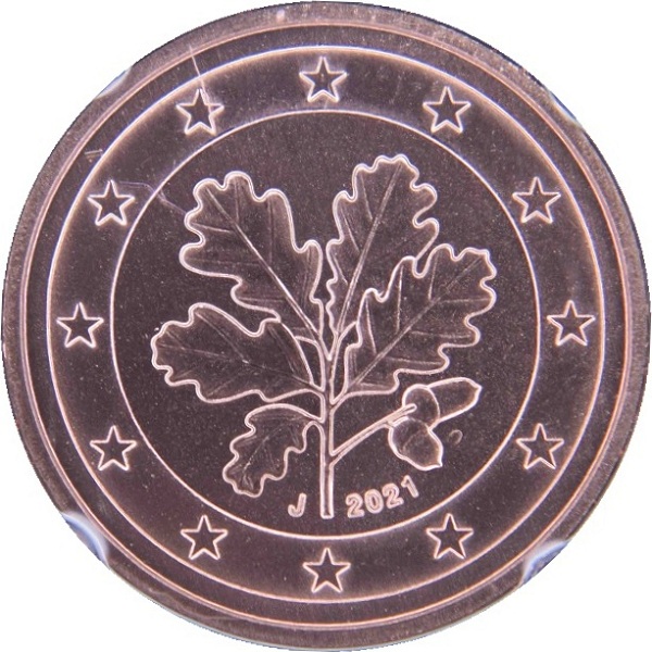 Germany 1 Euro cent (2021) "J" KM#