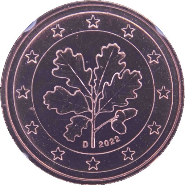 Германия 1 Евро цент (2022) "D" KM#