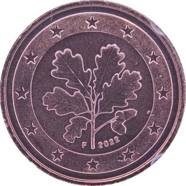 Германия 1 Евро цент (2022) "F" KM#