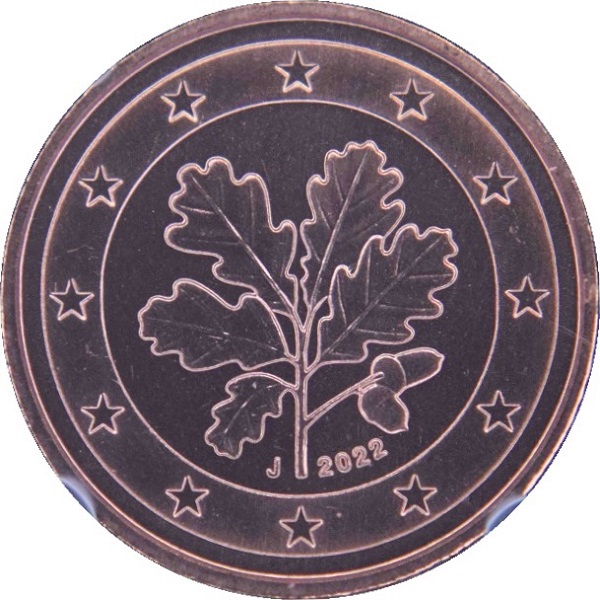 Германия 1 Евро цент (2022) "J" KM#