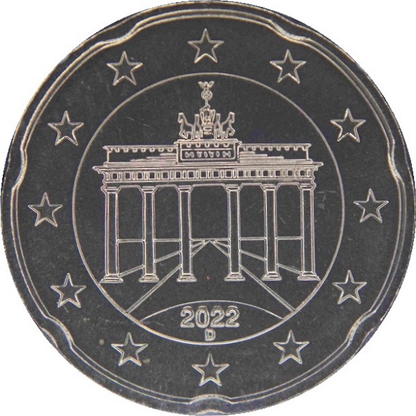 Германия 20 Евро цент (2022) "D" KM#