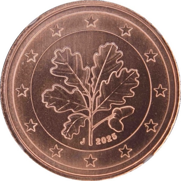 Германия 1 Евро цент (2025) "J" KM#