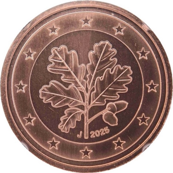 Германия 2 Евро цент (2025) "J" KM#