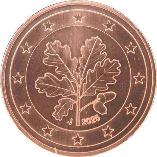 Германия 5 Евро цент (2025) "J" KM#