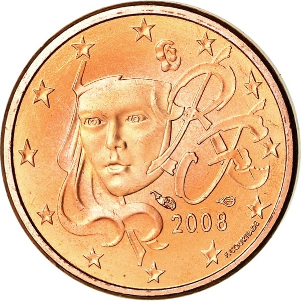 Франция 1 Евро цент (2008) KM#