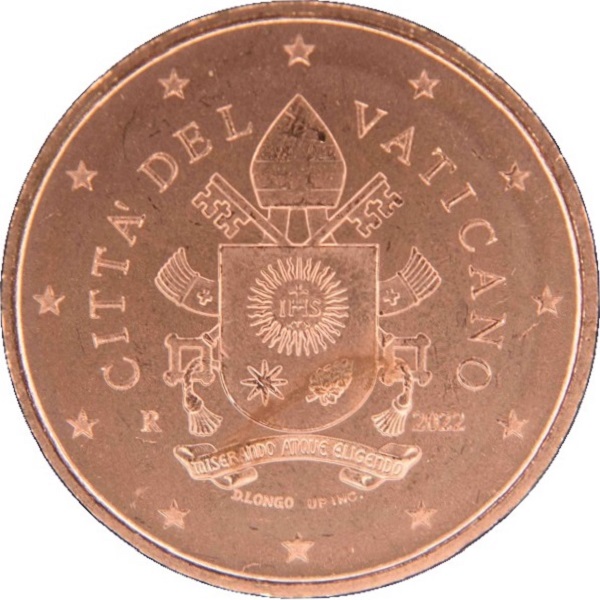 Ватикан 1 Евро цент (2022) KM#