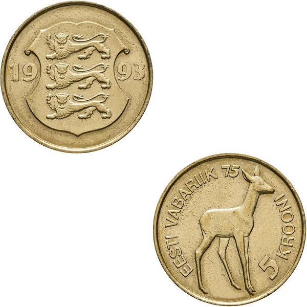 Эстония 5 Эстонских крон (1993) KM#