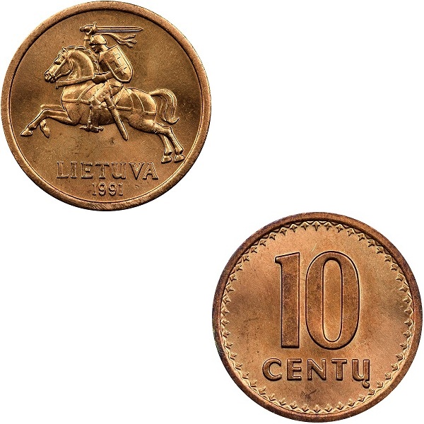 Литва 10 Литовских цент (1991) KM#