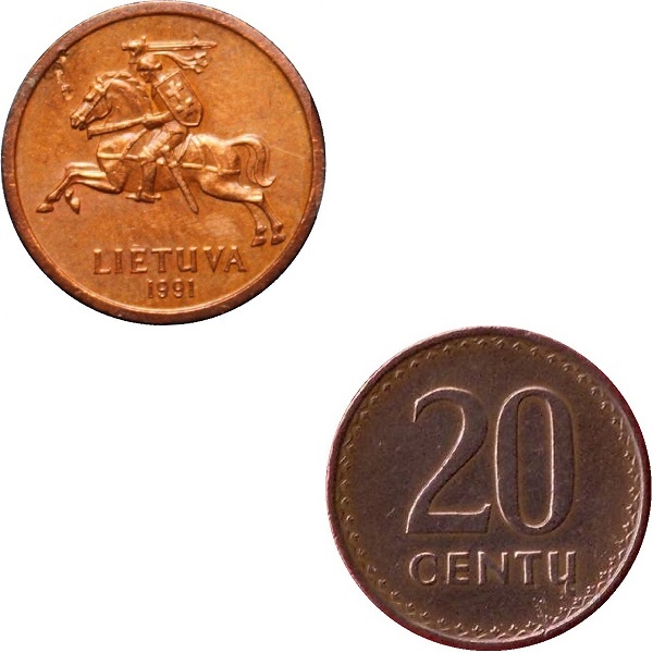 Литва 20 Литовских цент (1991) KM#