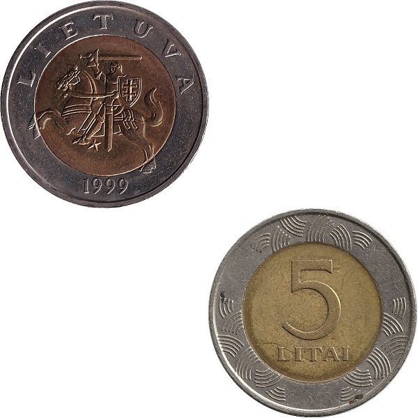 Литва 5 Литовских лит (1999) KM#