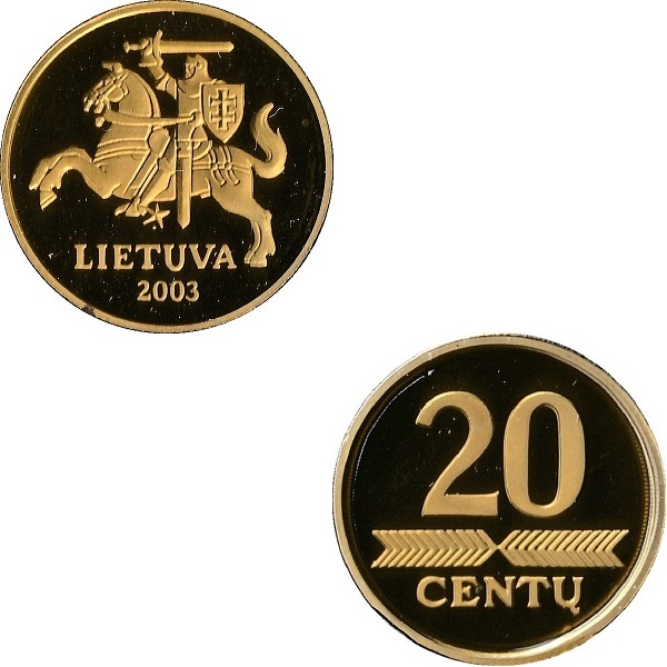 Lithuania 20 Lithuanian cents (2003) KM#