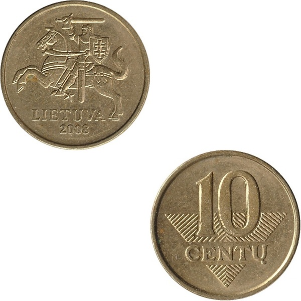 Литва 10 Литовских цент (2008) KM#