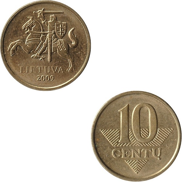 Литва 10 Литовских цент (2009) KM#
