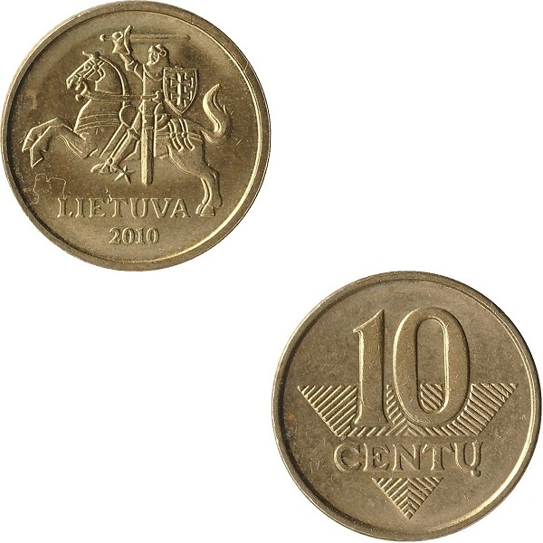 Литва 10 Литовских цент (2010) KM#