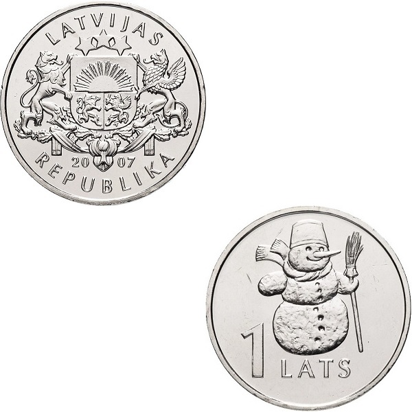 Латвия 1(2) Латвийский лат (2007) KM#