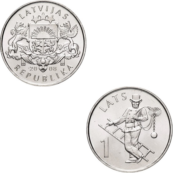 Латвия 1(2) Латвийский лат (2008) KM#