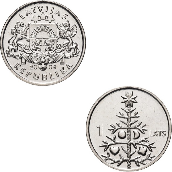Латвия 1(2) Латвийский лат (2009) KM#