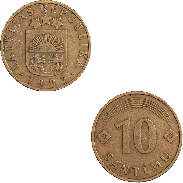 Латвия 10 Латвийских сантим (1992) KM#