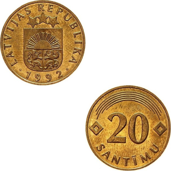 Латвия 20 Латвийскиx сантим (1992) KM#