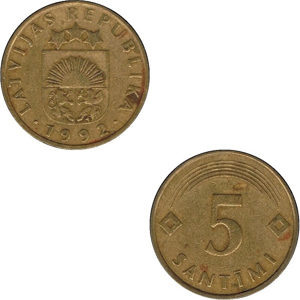 Латвия 5 Латвийских сантим (1992) KM#