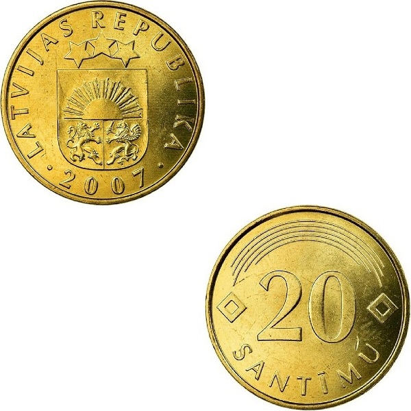 Латвия 20 Латвийских сантим (2007) KM#