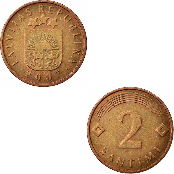 Латвия 2 Латвийских сантим (2007) KM#