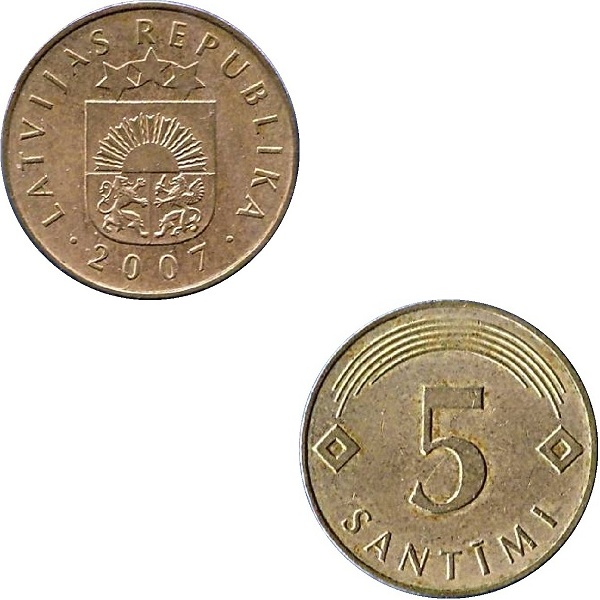 Latvia 5 Latvian santims (2007) KM#