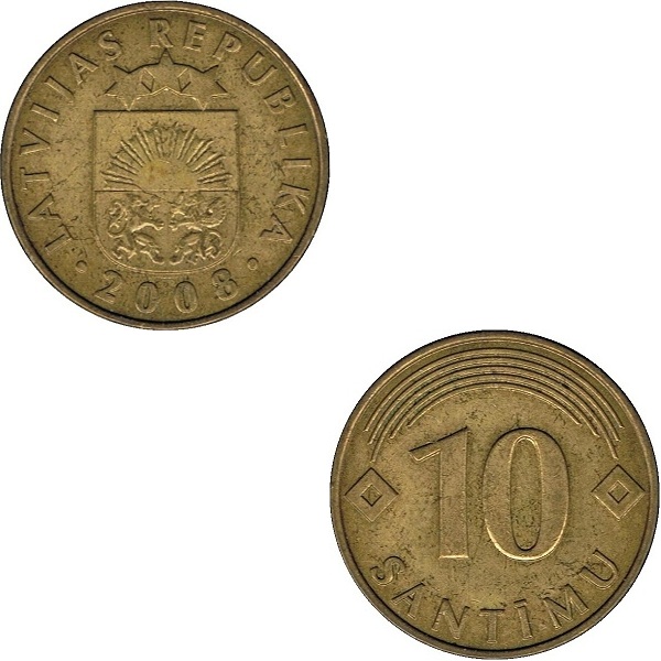 Латвия 10 Латвийских сантим (2008) KM#