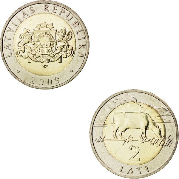 Латвия 2 Латвийских лат (2009) KM#