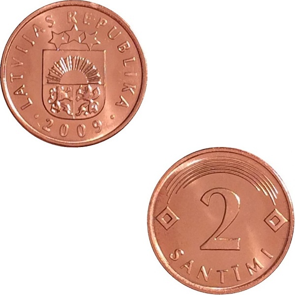 Латвия 2 Латвийских сантим (2009) KM#