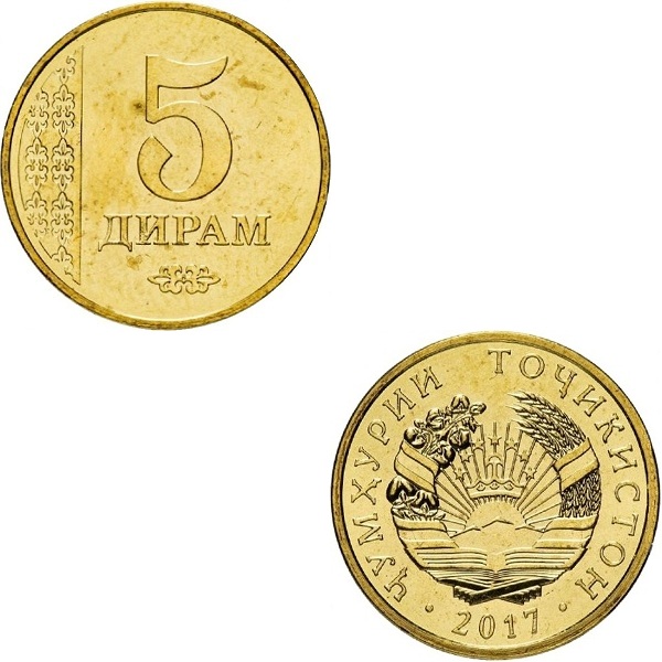 Tajikistan 5 Tajikistani Diram (2017) KM#